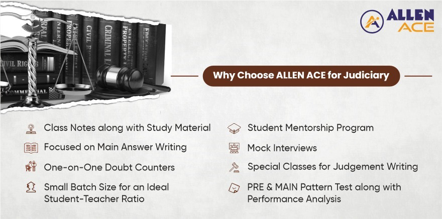 Image highlighting the key reasons for choosing ALLEN ACE as the preferred institute for Judiciary coaching, focusing on its unique advantages.