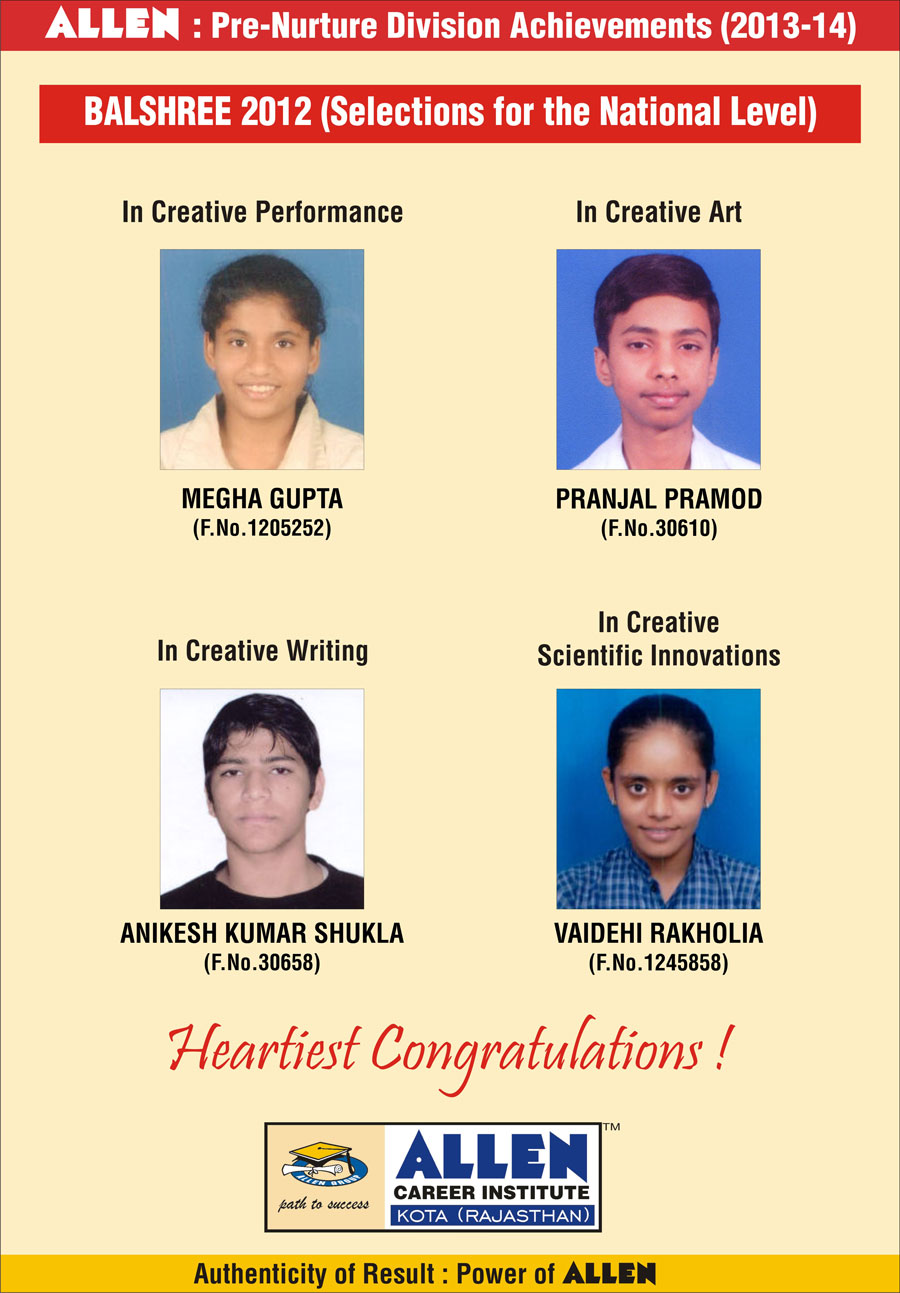 ALLEN PreNurture Achievement Balshree 2013