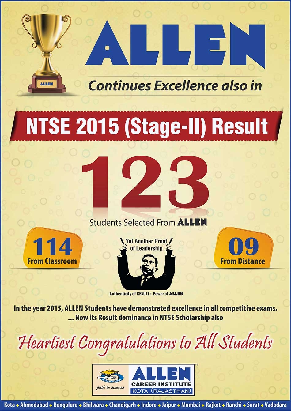 ALLEN Career Institute Results NTSE2015StageII