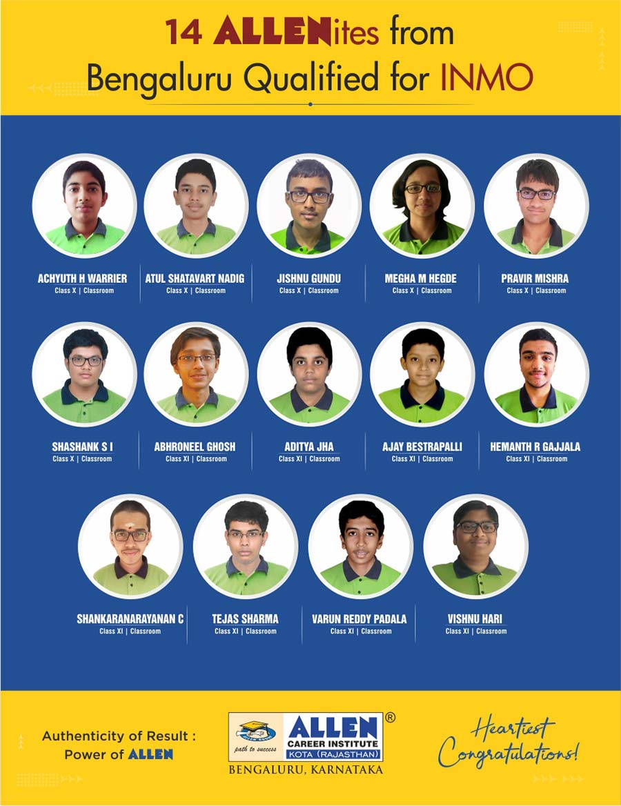 14 ALLENites from Bengaluru Qualified for INMO, ALLEN Career Institute ...