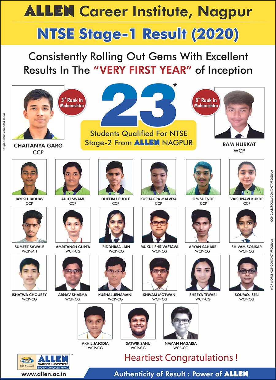 NTSE Stage I Result 2020, ALLEN Career Institute, Nagpur