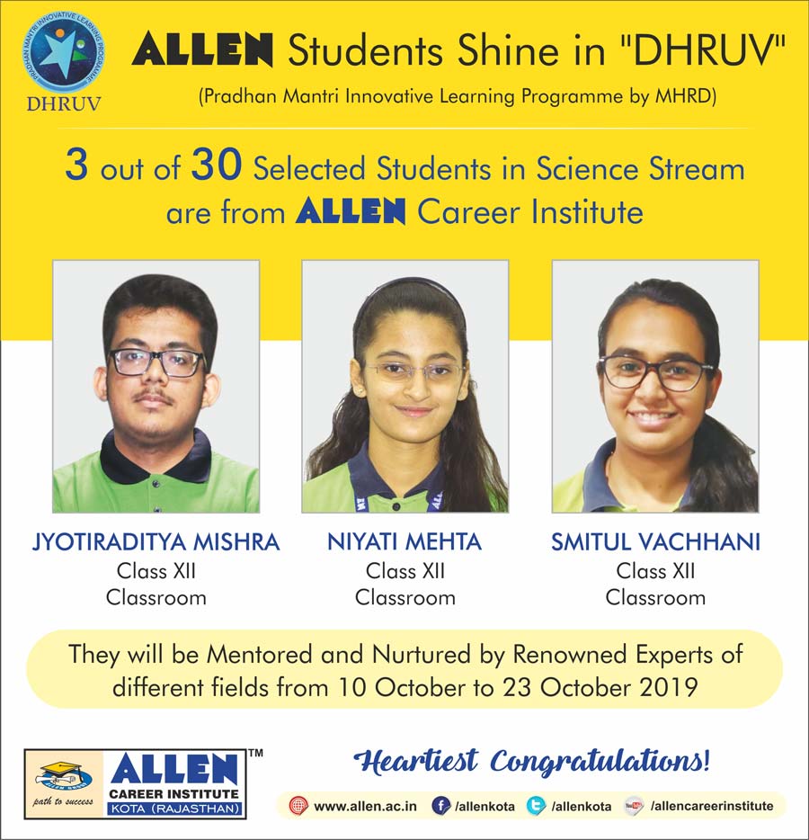 3 ALLEN Students Selected in Dhruv by MHRD
